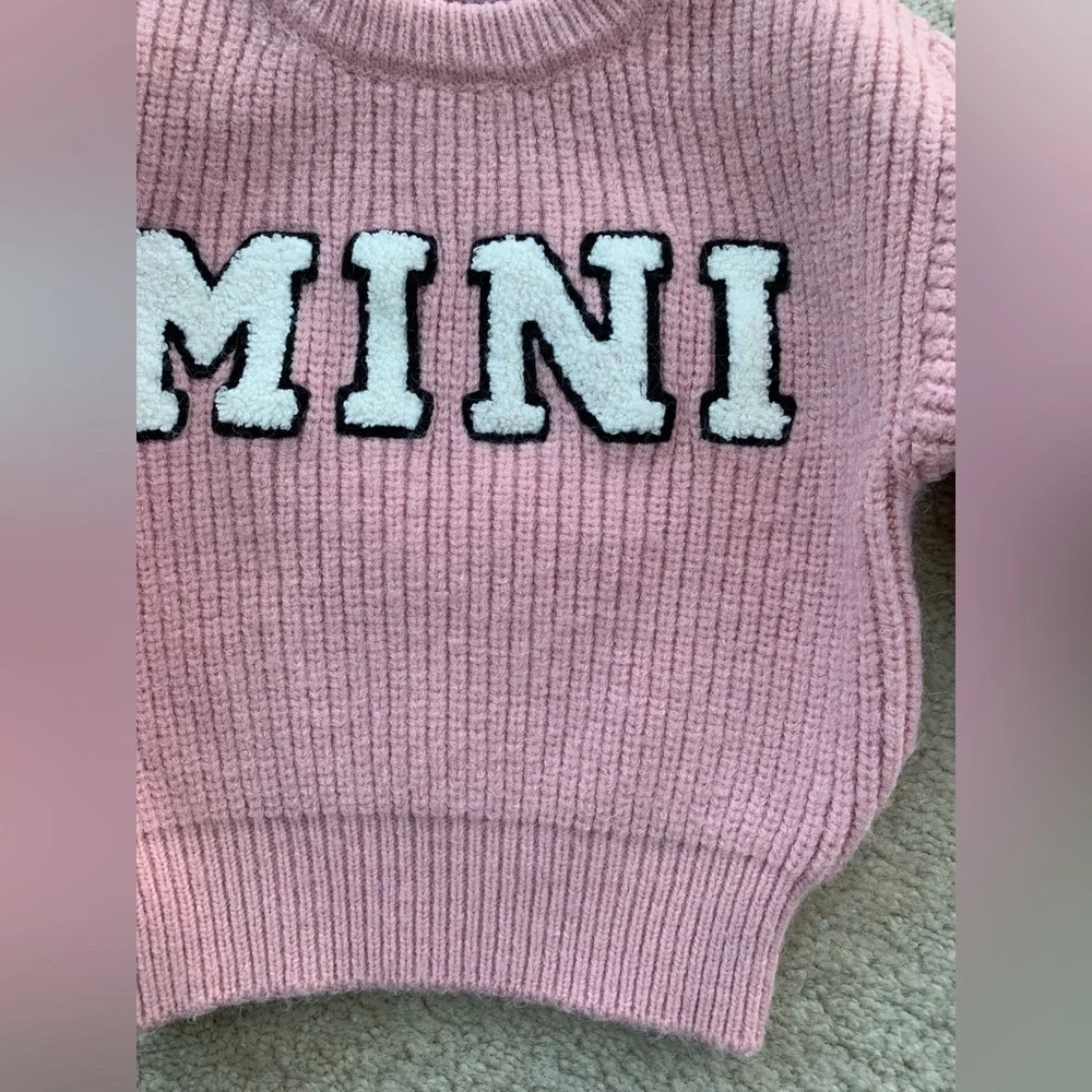 Spearmint Love Size 0-6 Months Pink Mini Chunky Oversized Knit Wool Sweater